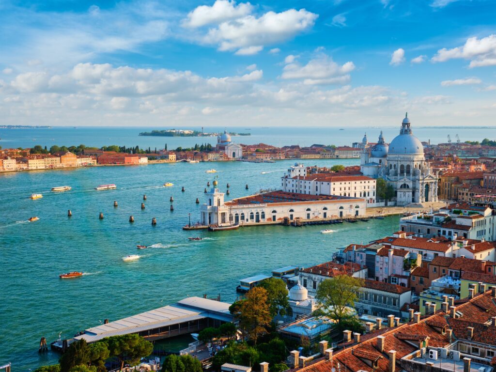 View of Venice lagoon and Santa Maria della Salute. Venice, Italy