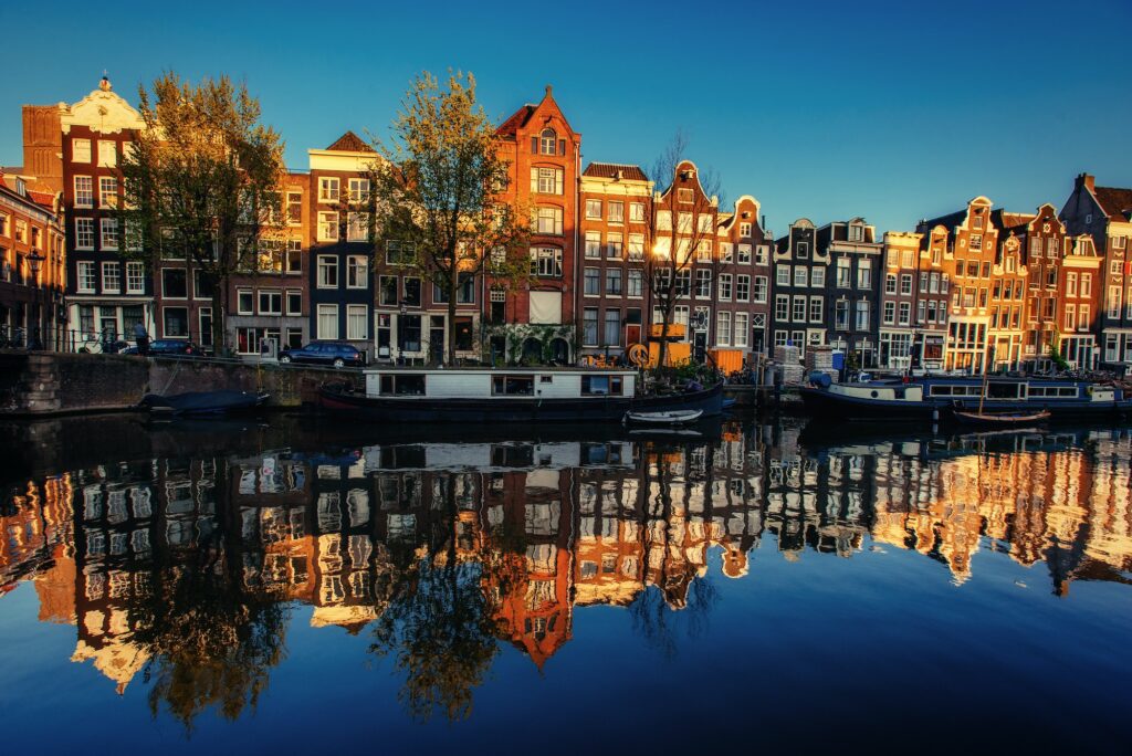 Beautiful night in Amsterdam illumination