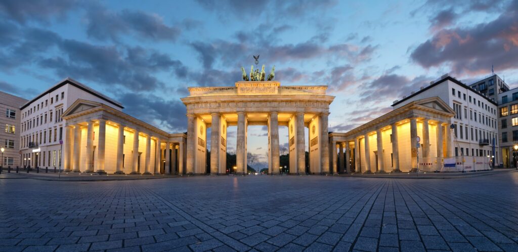 Brandenburg Gate at dusk in Berlin