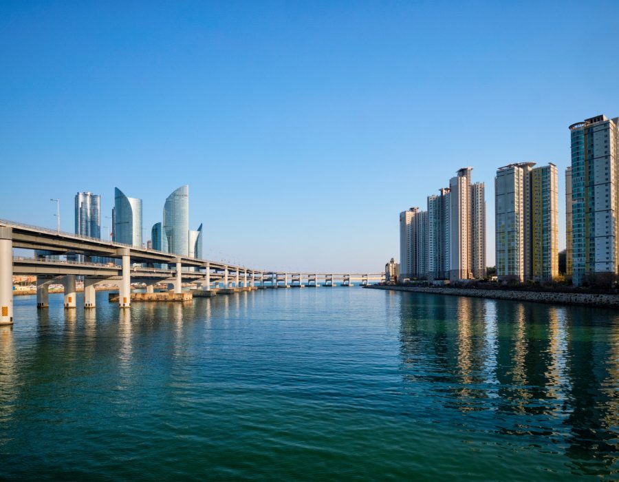 Busan skyscrapers and Gwangan Bridge, South Korea