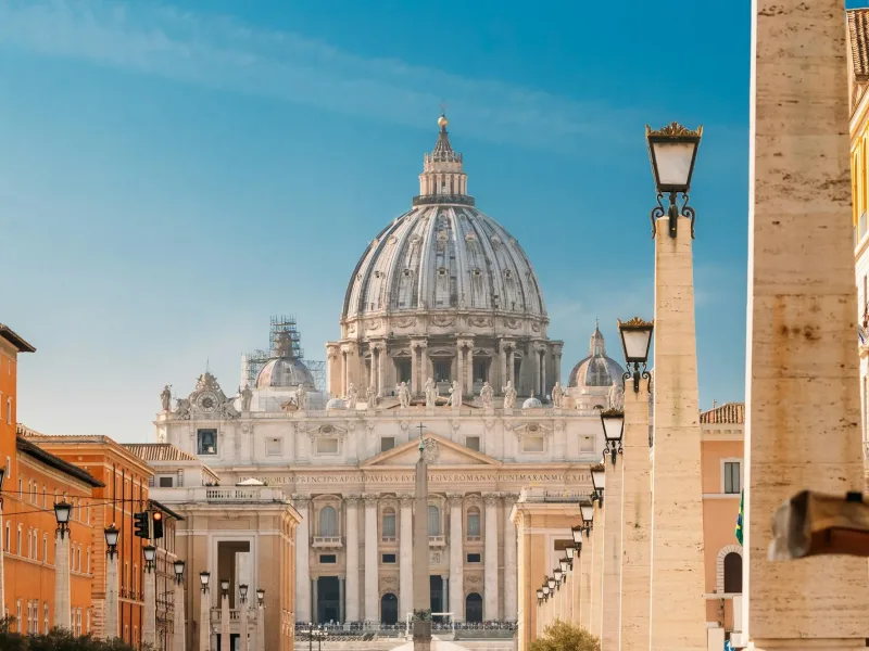 Rome, Italy. St. Peter's Square With Papal Basilica Of St. Peter