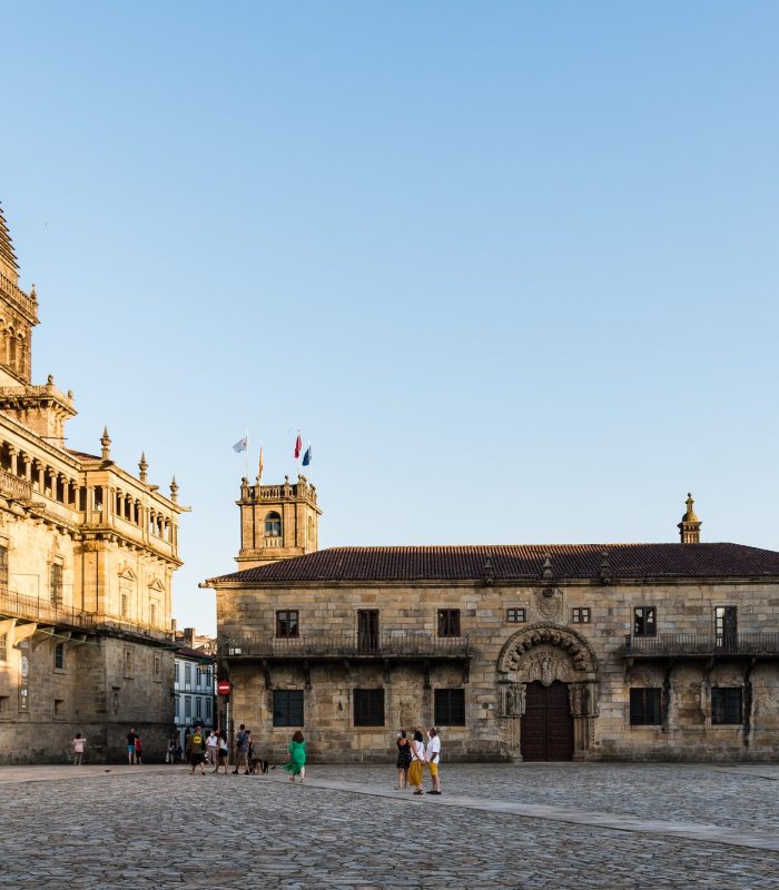 View Square of Obradoiro in Santiago de Compostela in Galicia, Spain